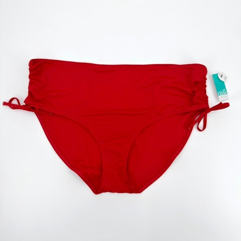 Outdoor Oasis Womens High Rise Ruched Side Tie Bikini Bottom Red 2X NEW